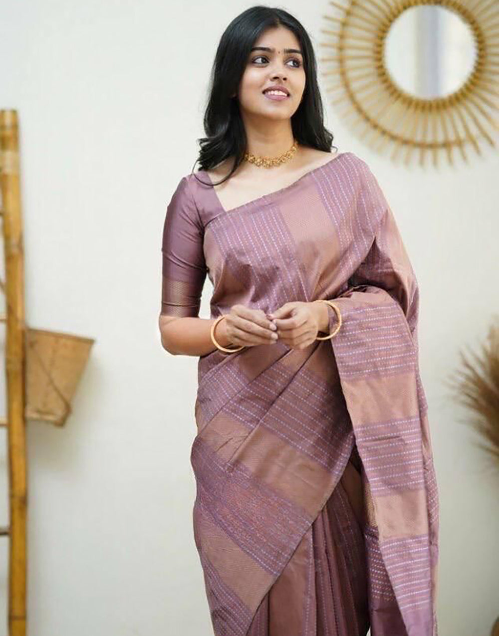 Onion Pink Soft Silk Saree With Zari Weaving