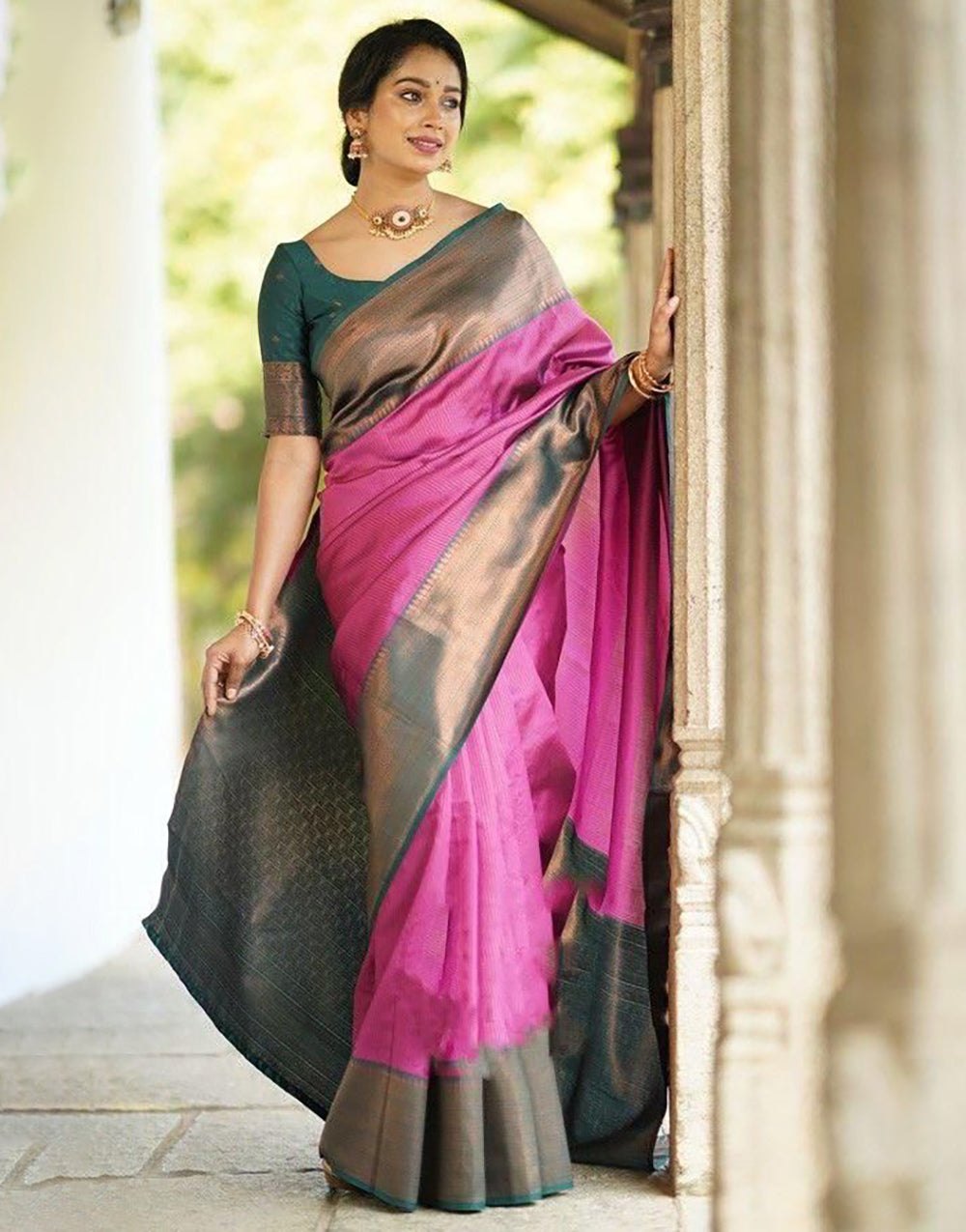 Dark Pink Soft Silk Saree With Zari Weaving