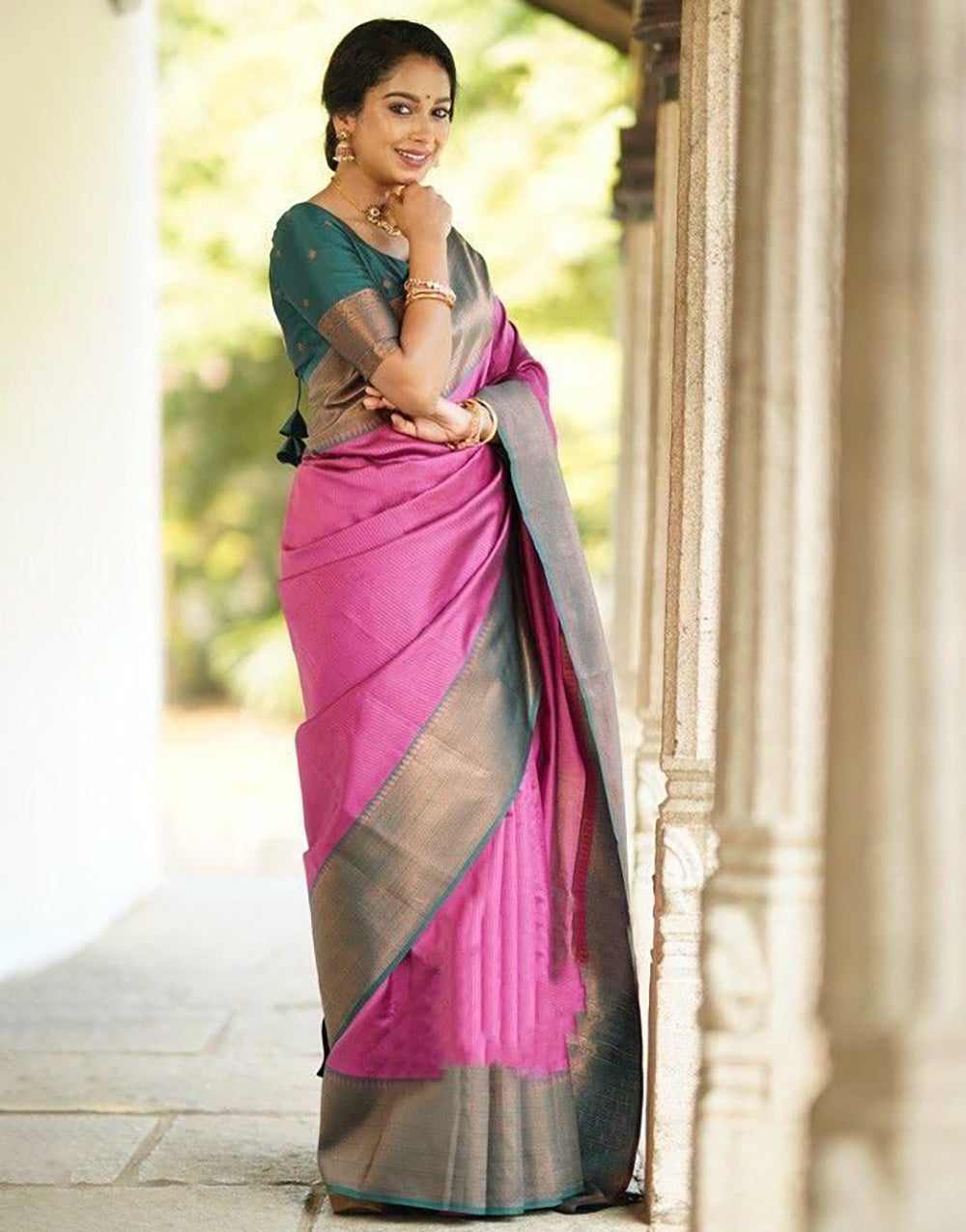 Dark Pink Soft Silk Saree With Zari Weaving