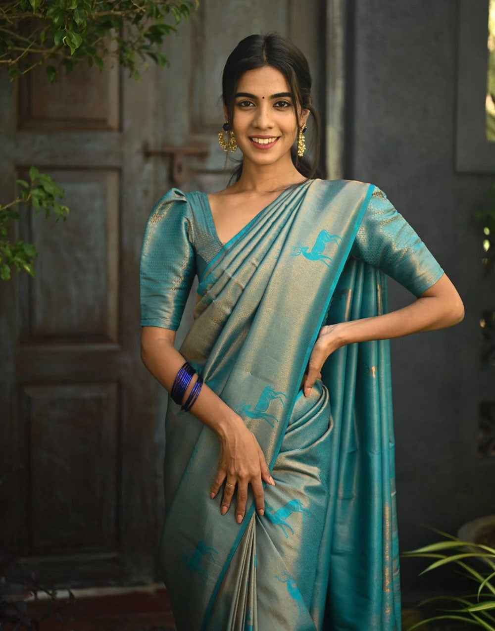 Teal Blue Soft Lichi Silk Saree With Beautiful Rich Pallu