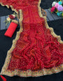 Viscose Georgette Original Bandhani With Gota Pati Hand Work Saree