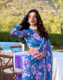 Blue Designer Saree In Weightless Marble With Floral Print And Pearl