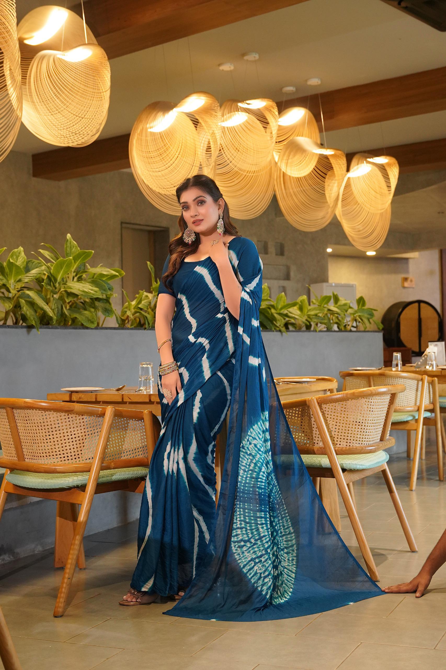 Awesome Heavy Saree With Hand Leriya With Sibori Work