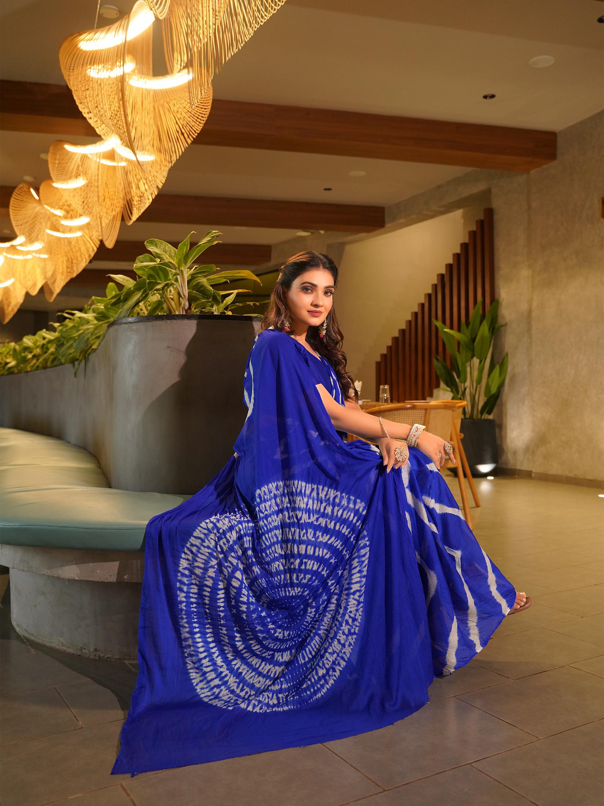 Awesome Heavy Saree With Hand Leriya With Sibori Work