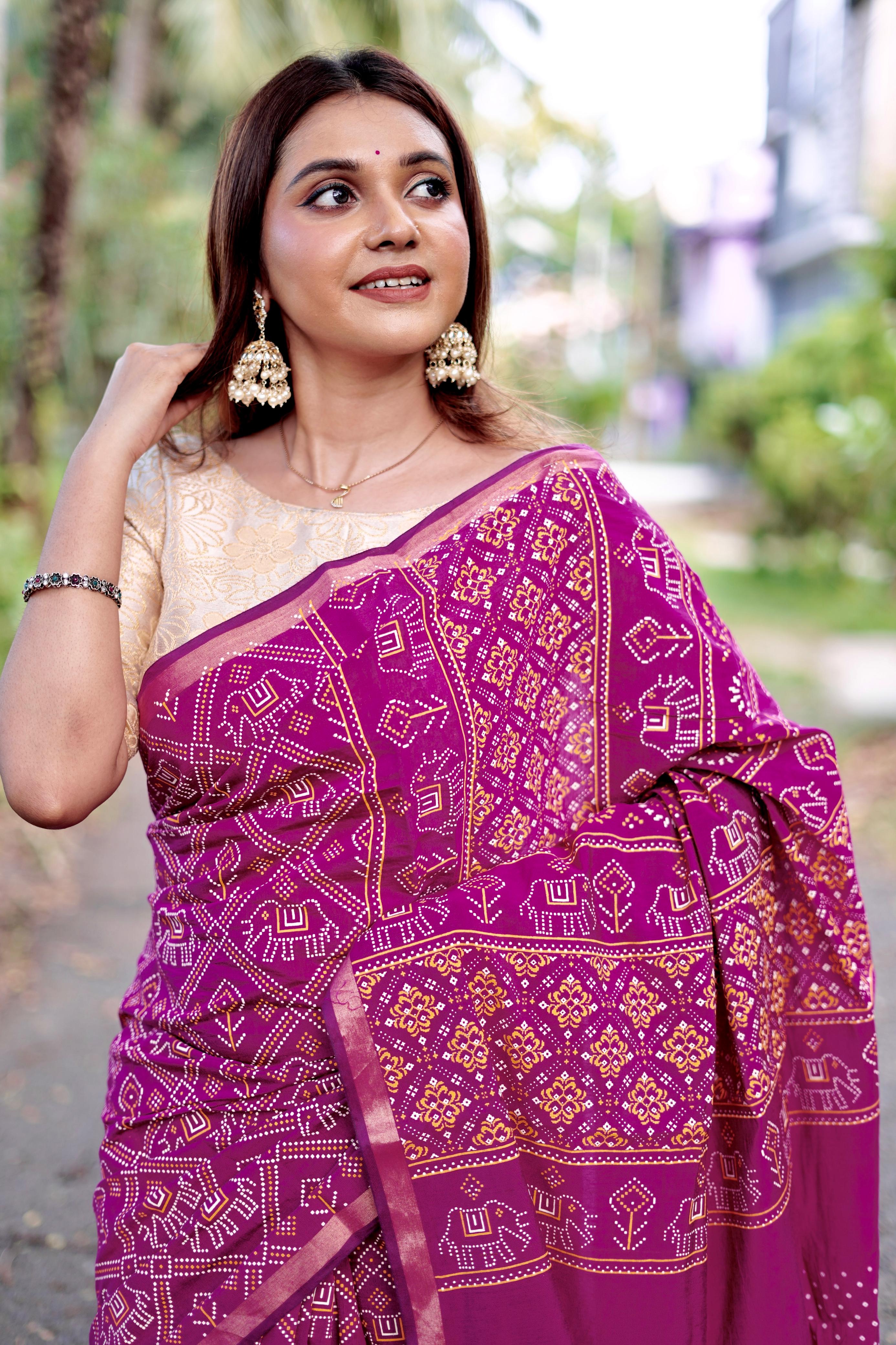 Sareewave Presents Designer Gadhval Bandhni Saree