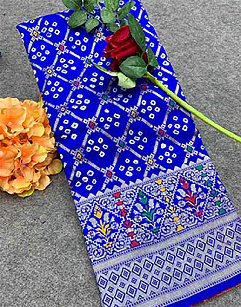 Ultramarine Blue Bandhani Silk Saree with Zari Weaving Work