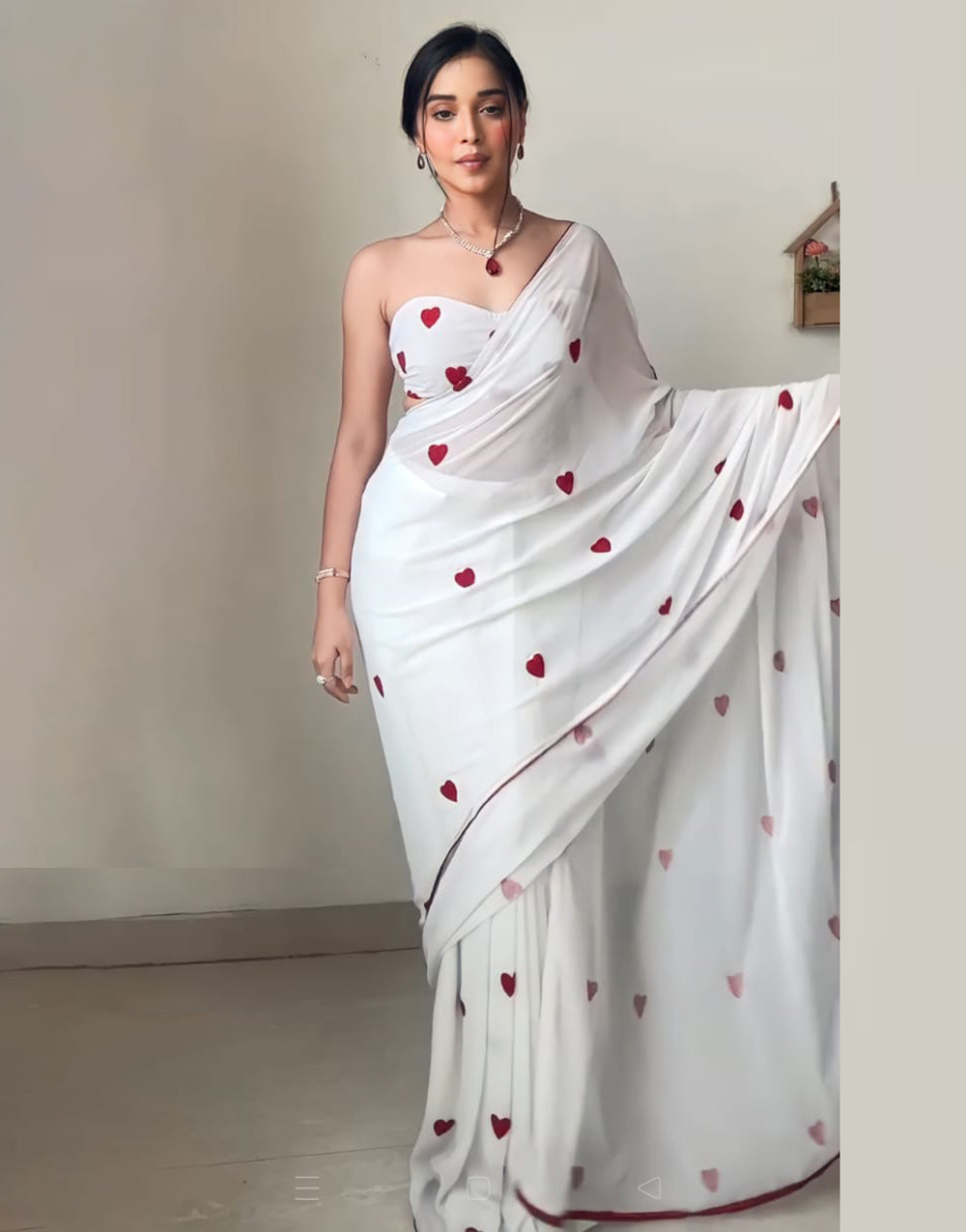 White Georgette Ready To Wear Saree