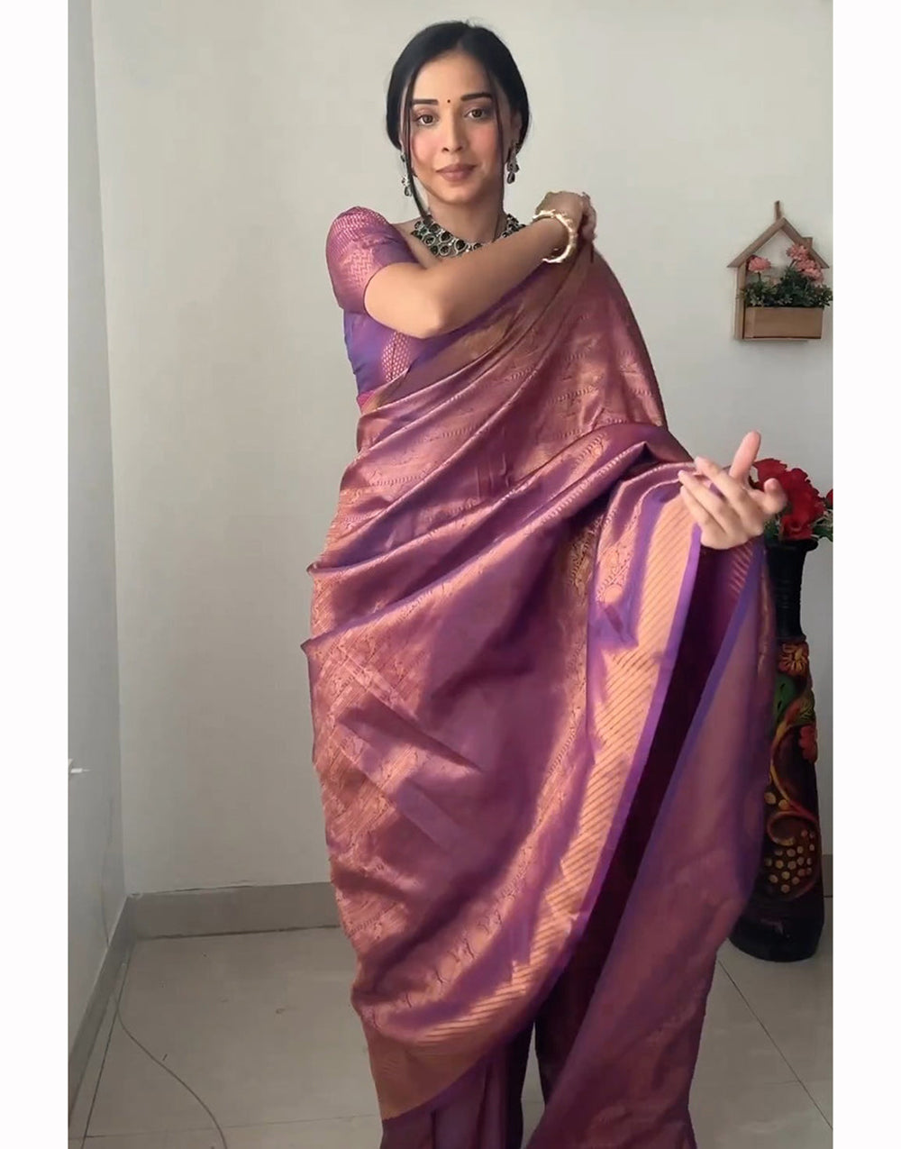Purple Kanjivaram Silk Ready To Wear Saree