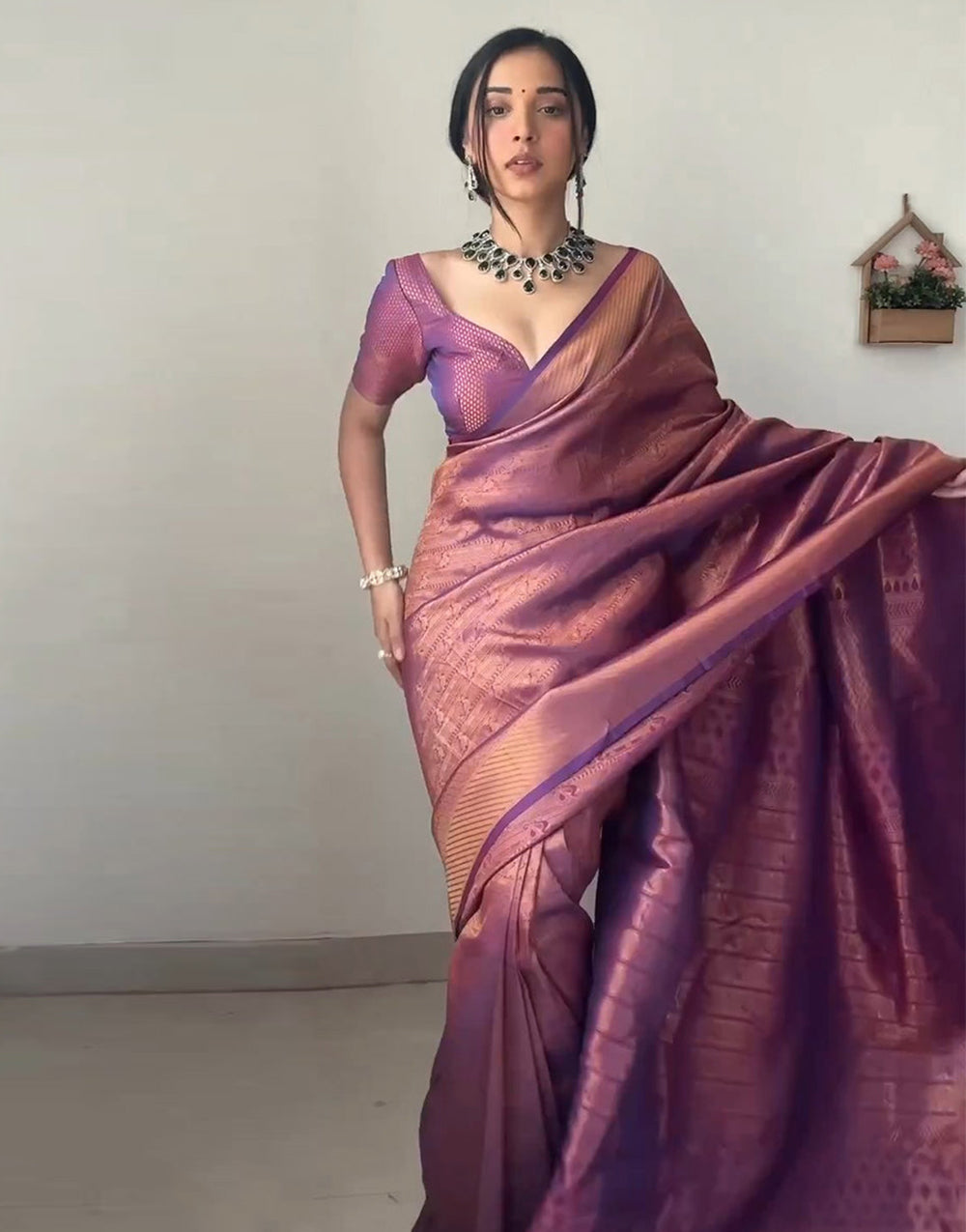 Purple Kanjivaram Silk Ready To Wear Saree
