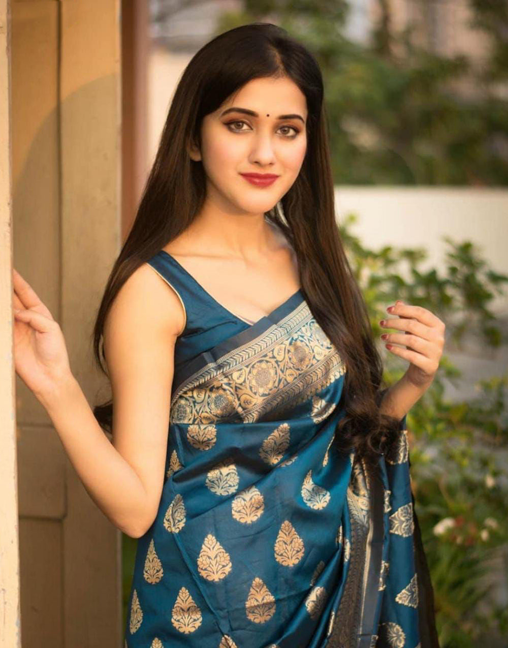 Teal Blue Soft Silk Zari Weaving Saree