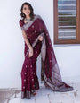 Wine Designer Soft Linen Saree With Weaving Work