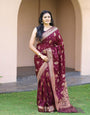 Dark Maroon Rich Pallu Soft Lichi Silk Saree With Zari Weaving Work