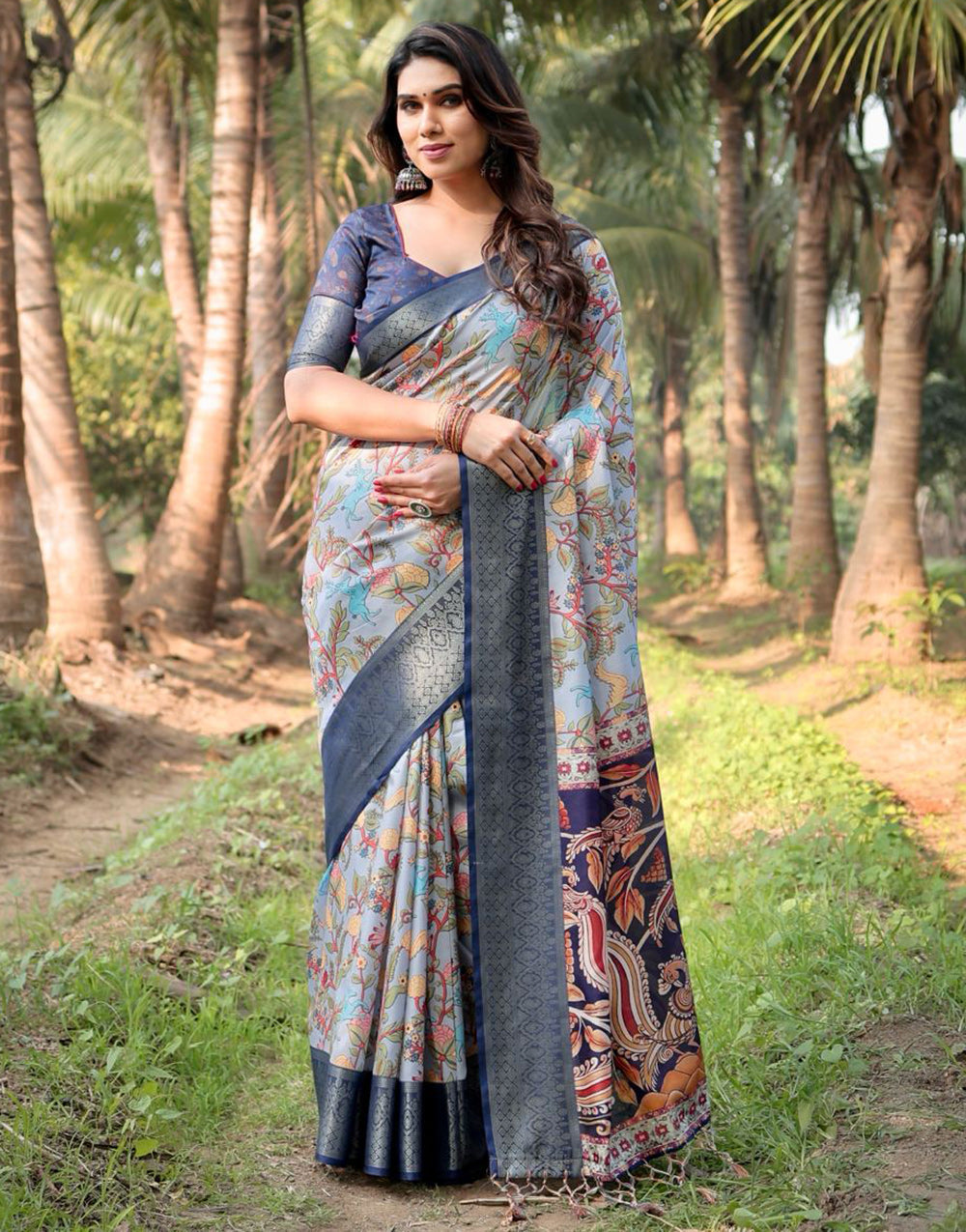 Blue Pure Silk Saree With Digital Printed Work