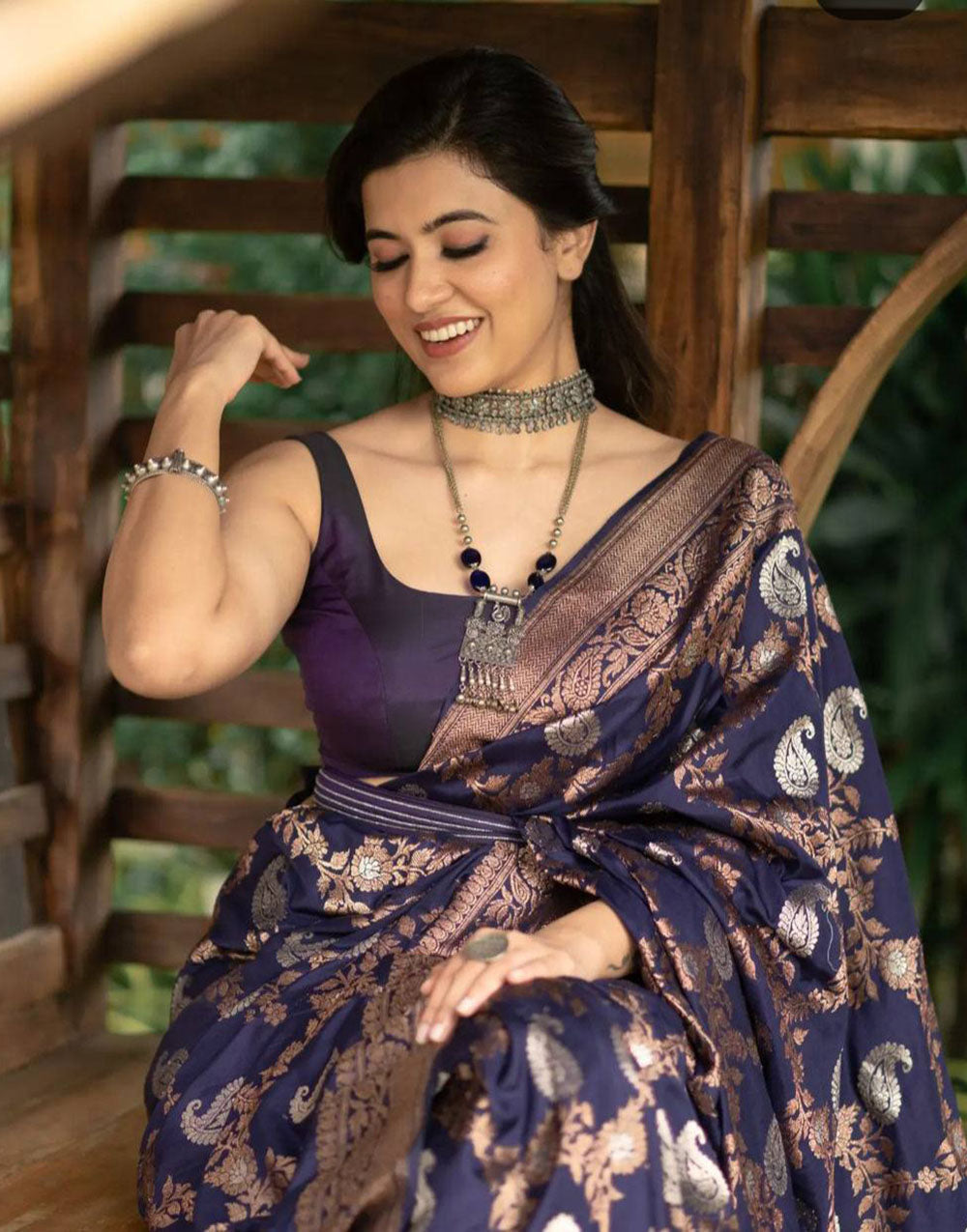 Eggplant Purple Soft Lichi Silk Saree With Zari Weaving Work
