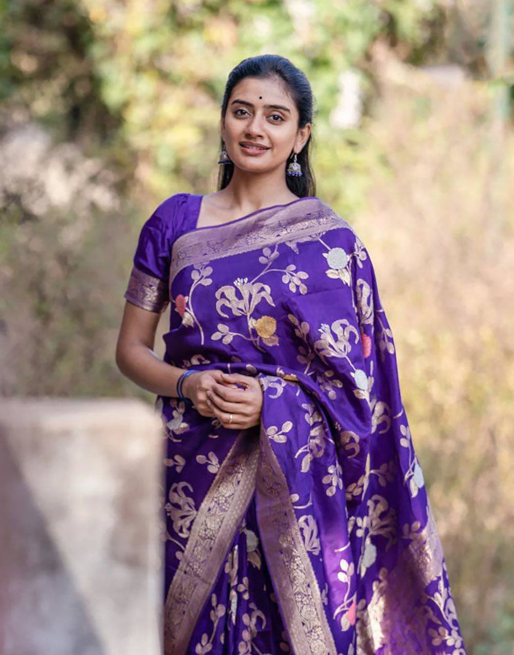 Indigo Soft Lichi Silk Saree With Zari Weaving Work