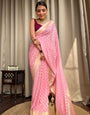 Rose Pink Soft Lichi Silk Golden Zari Weaving Saree