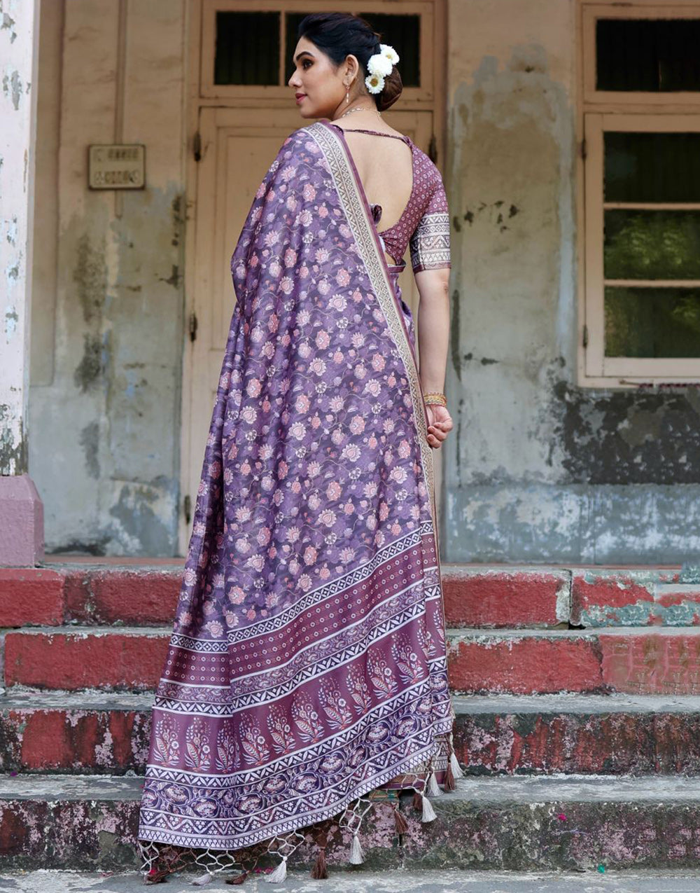 Luxury Purple Silk Saree With Digital Printed Work
