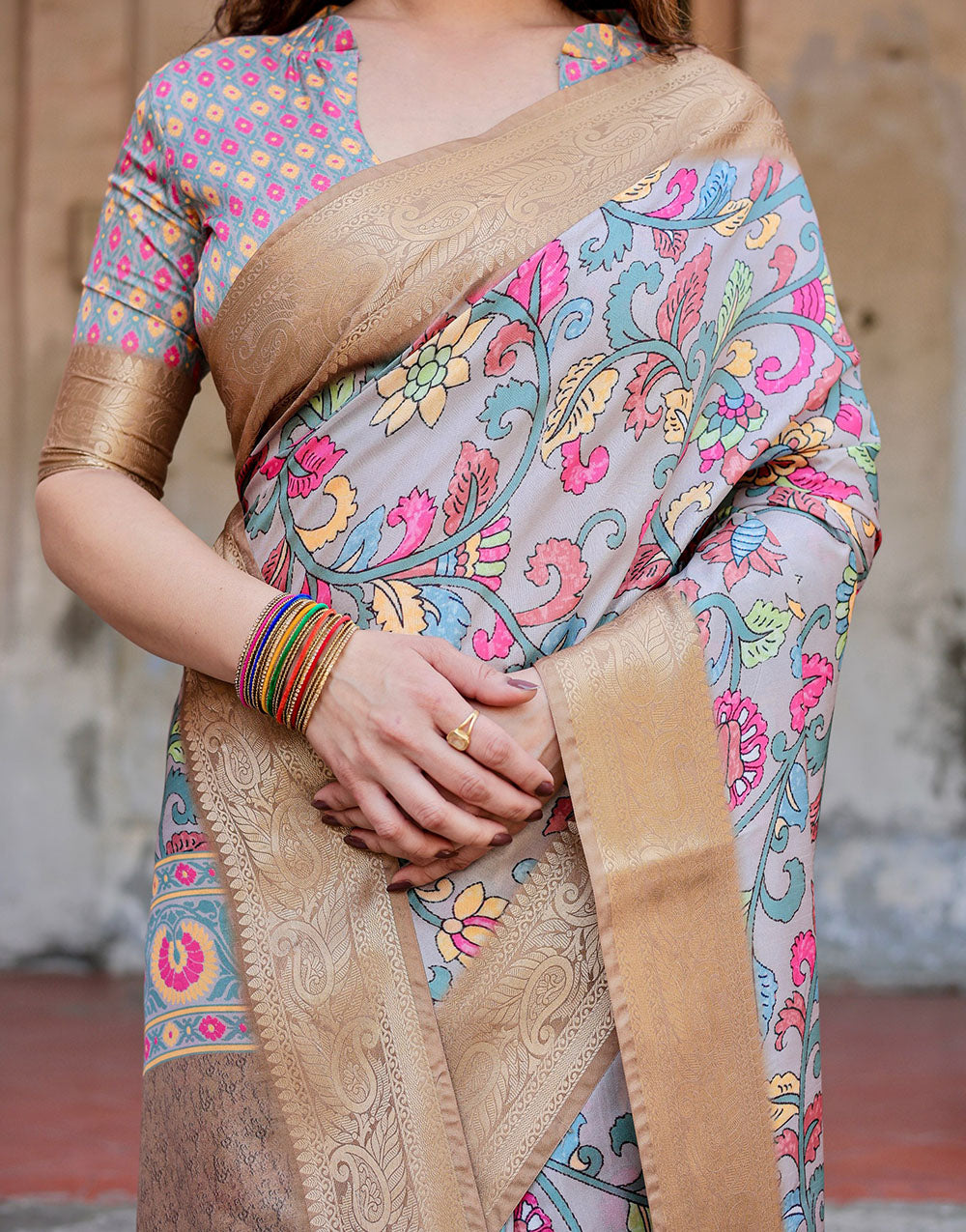 Languid Lavender Silk Saree With Digital Printed Work