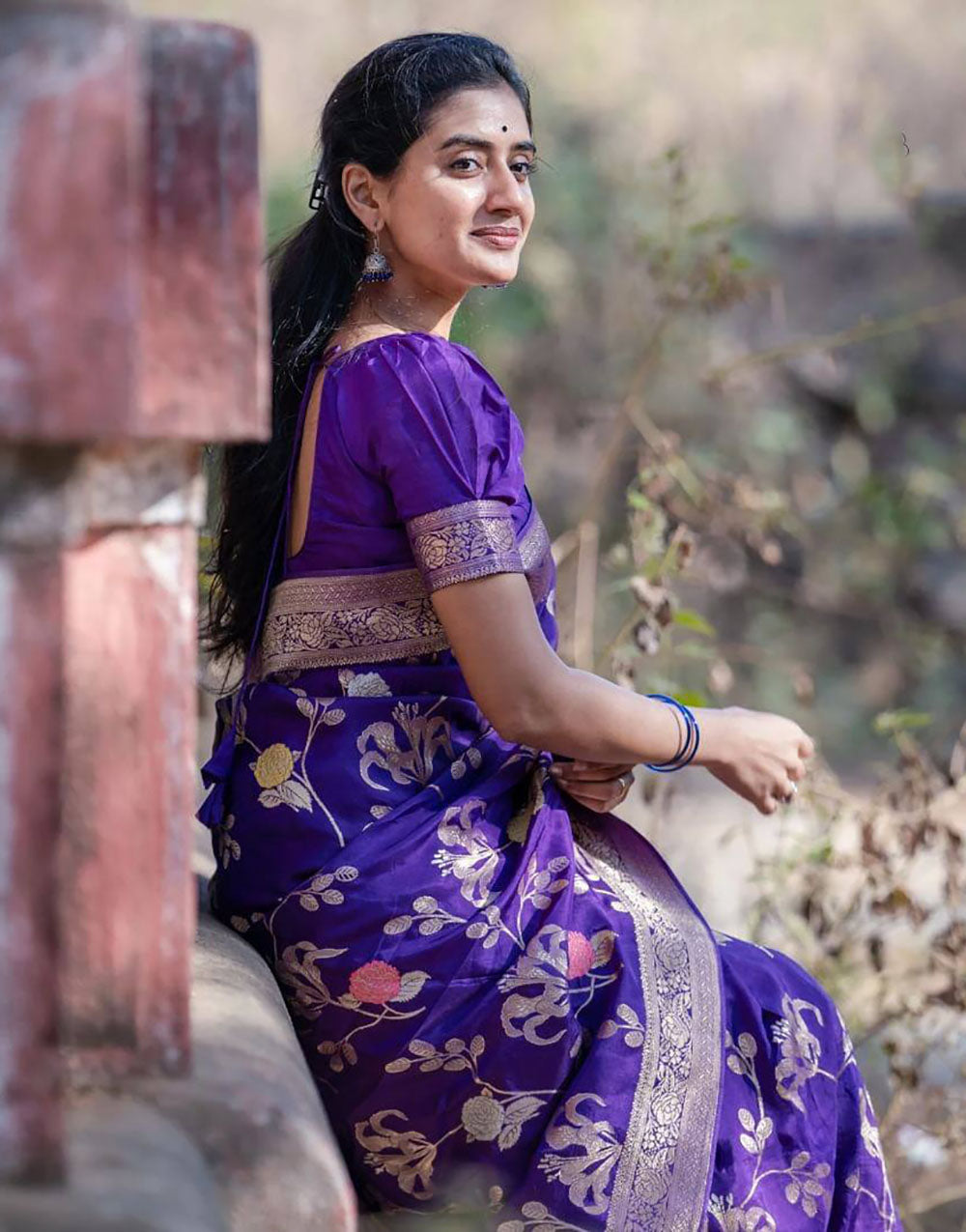 Indigo Soft Lichi Silk Saree With Zari Weaving Work