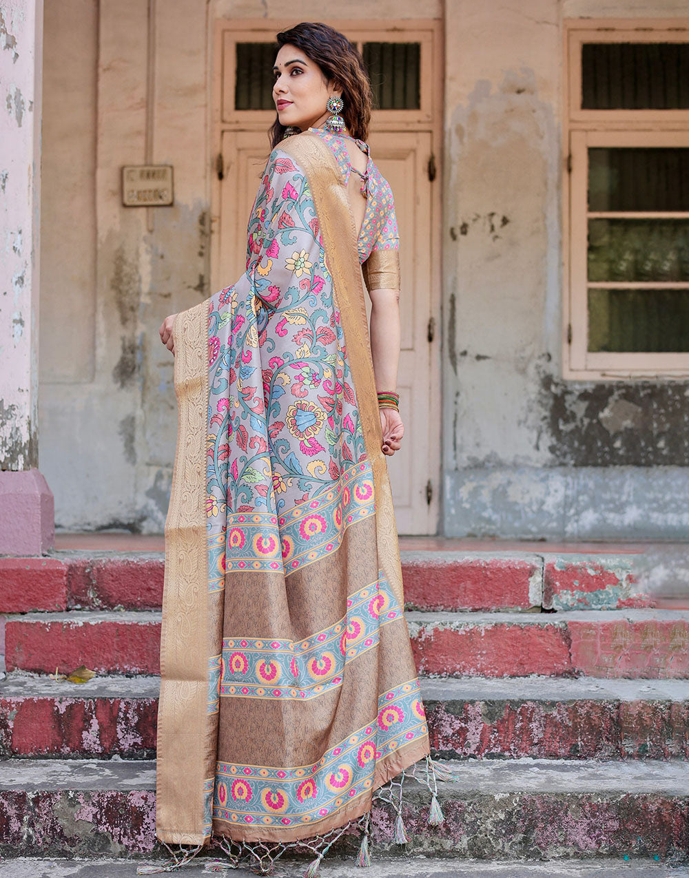 Languid Lavender Silk Saree With Digital Printed Work