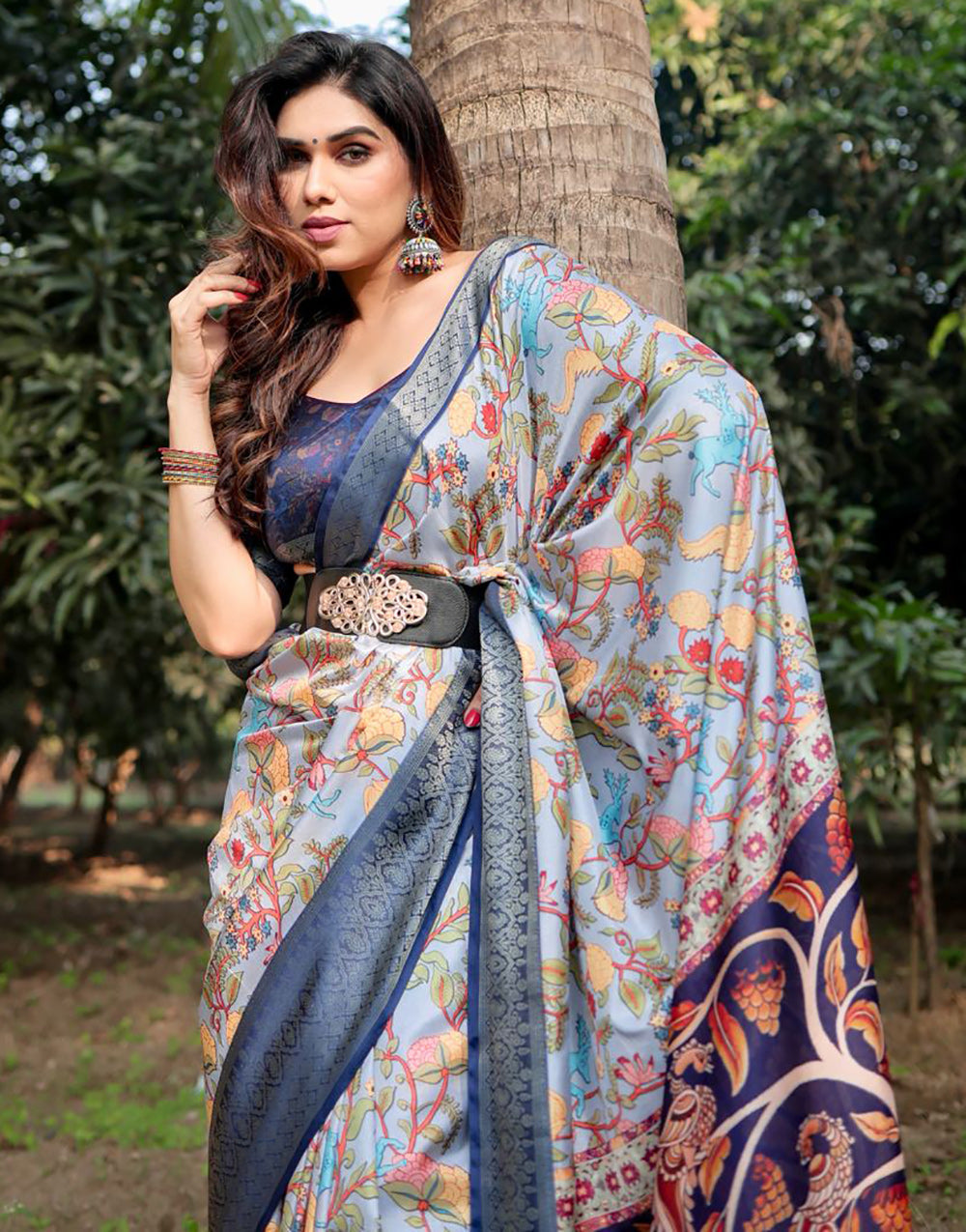 Blue Pure Silk Saree With Digital Printed Work