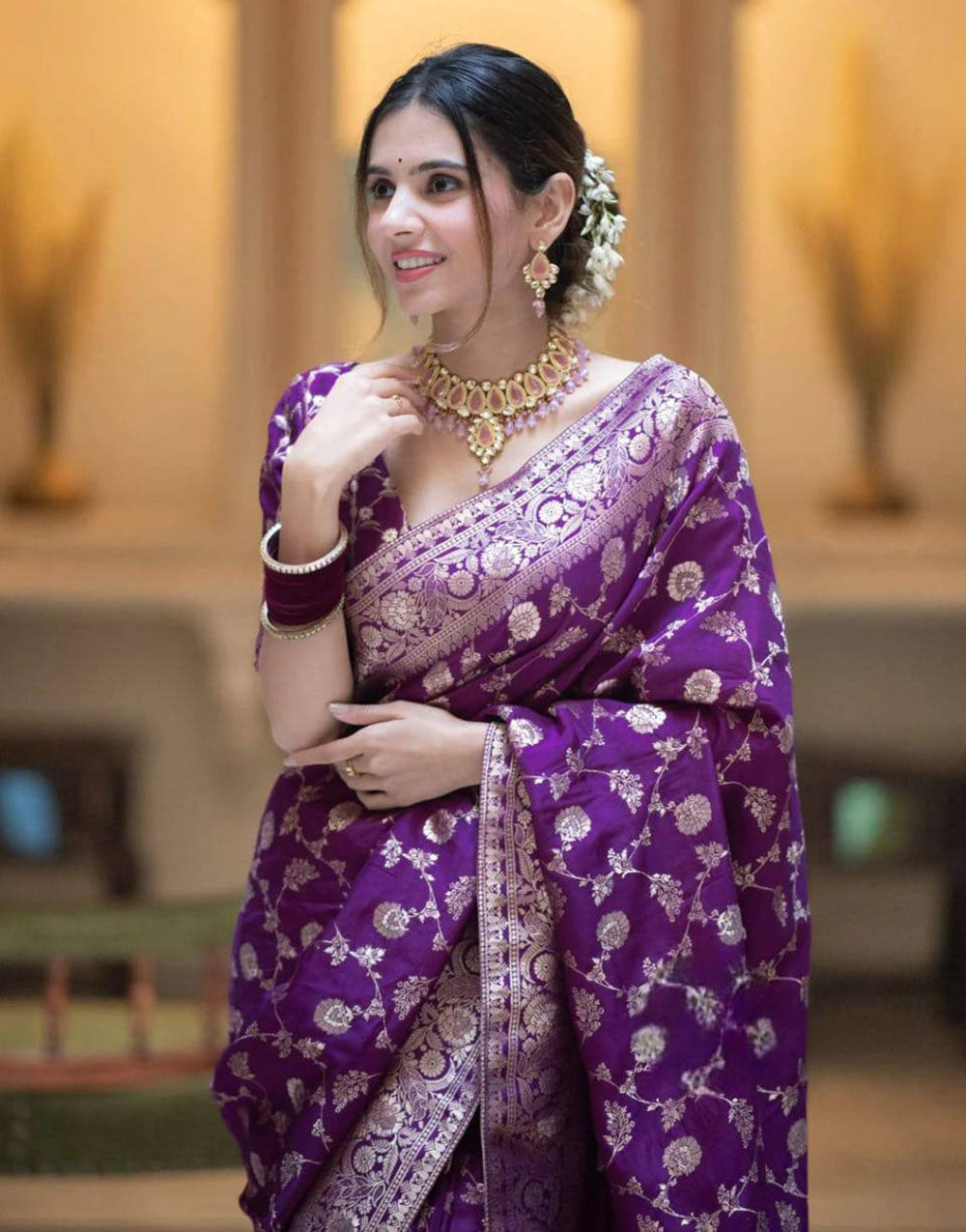 Purple banarasi silk saree high quality