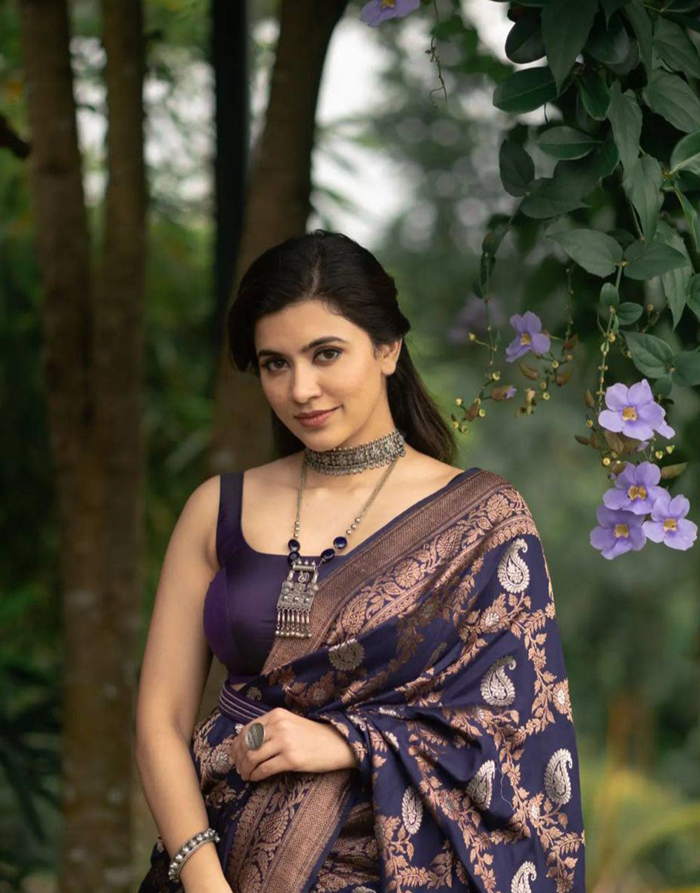 Eggplant Purple Soft Lichi Silk Saree With Zari Weaving Work