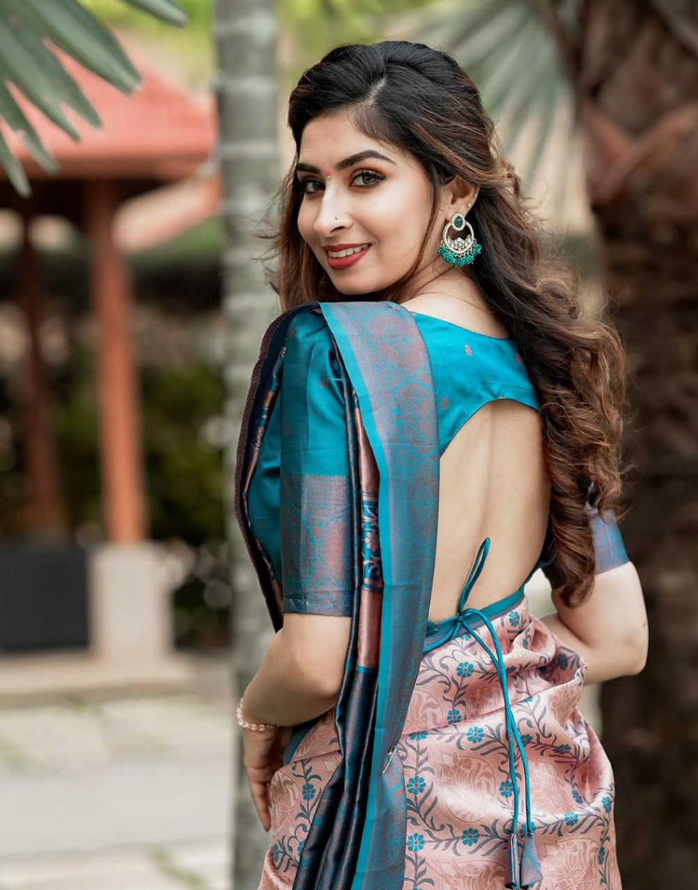 Dark Peach Banarasi Silk Saree With Zari Weaving Work