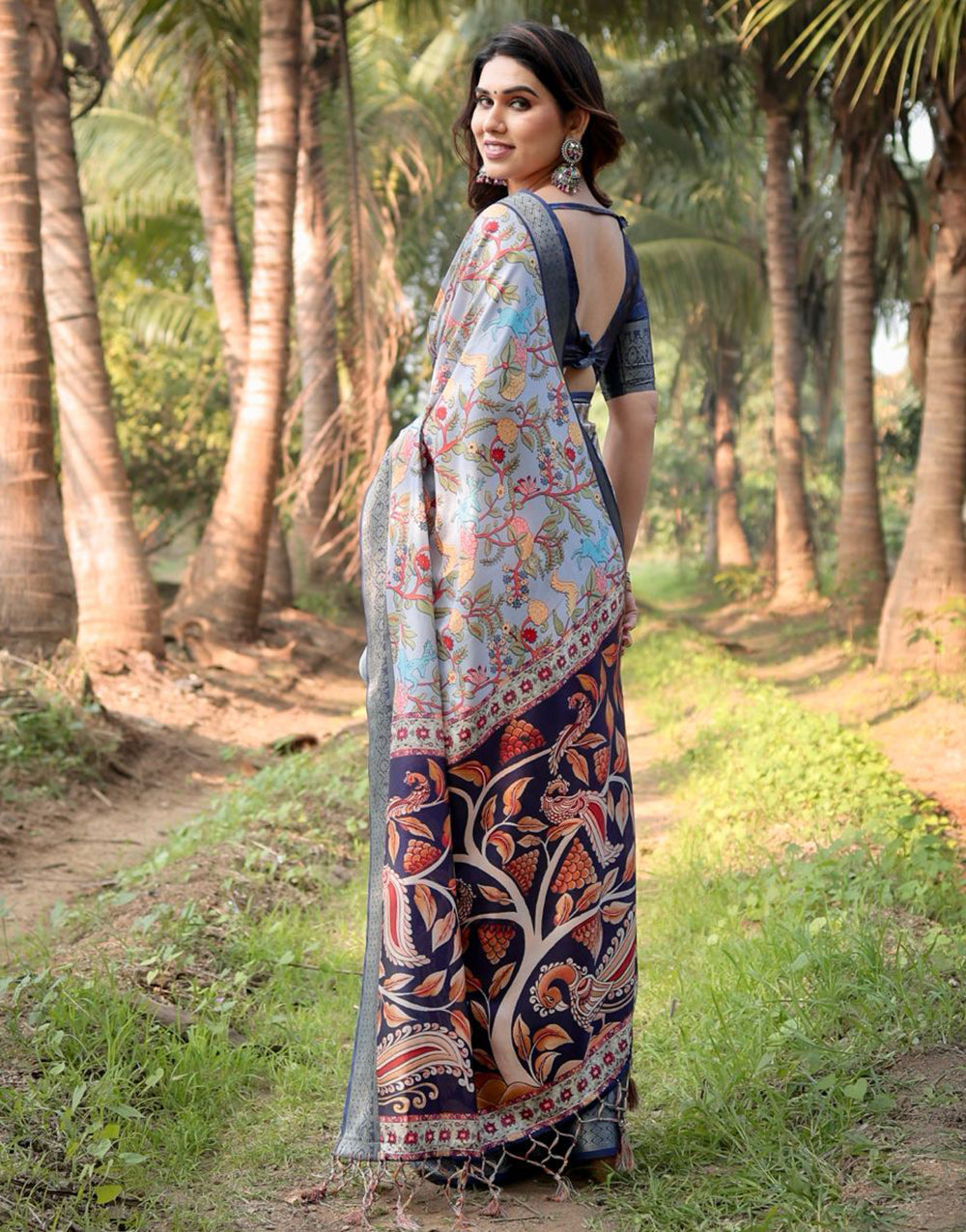 Blue Pure Silk Saree With Digital Printed Work