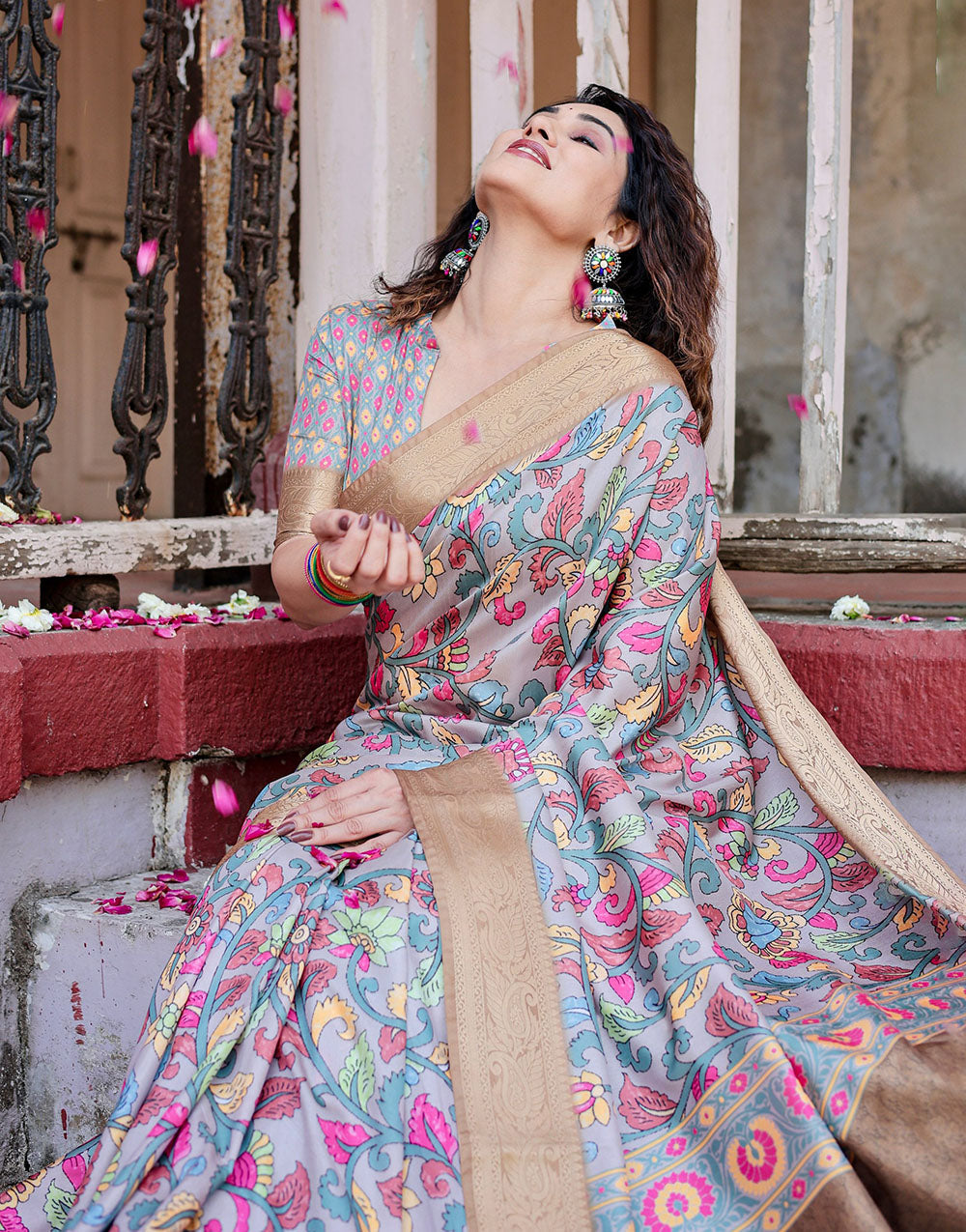 Languid Lavender Silk Saree With Digital Printed Work