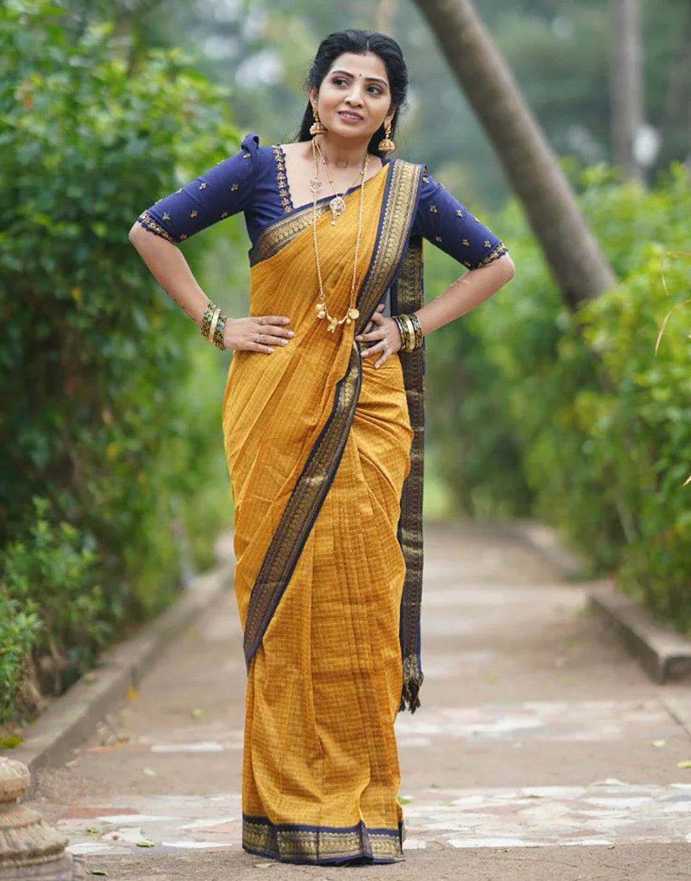 Mustard Yellow Silk Saree With Weaving Work