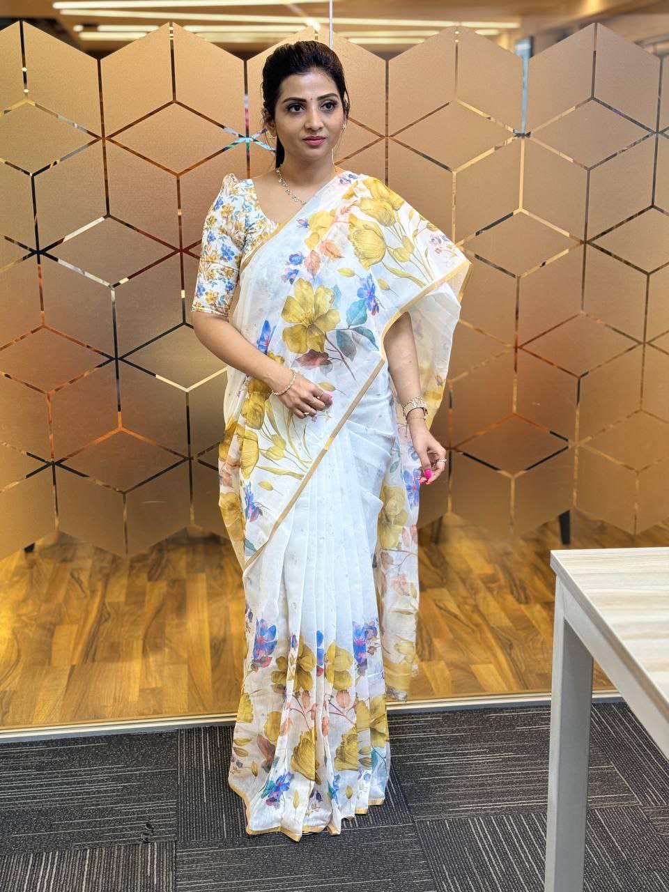 Sareewave Presents Designer Cotton Linen Silk Saree