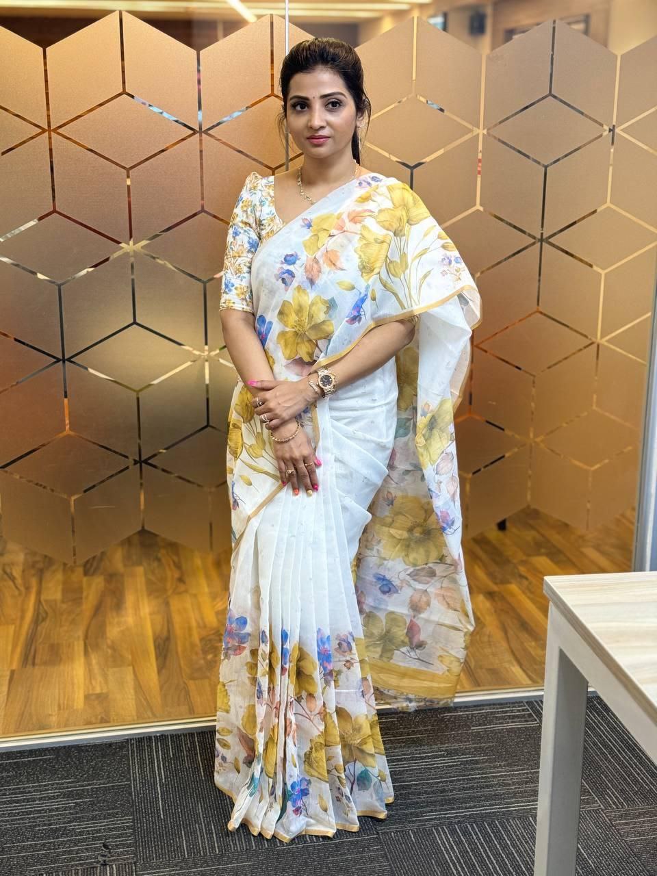 Sareewave Presents Designer Cotton Linen Silk Saree
