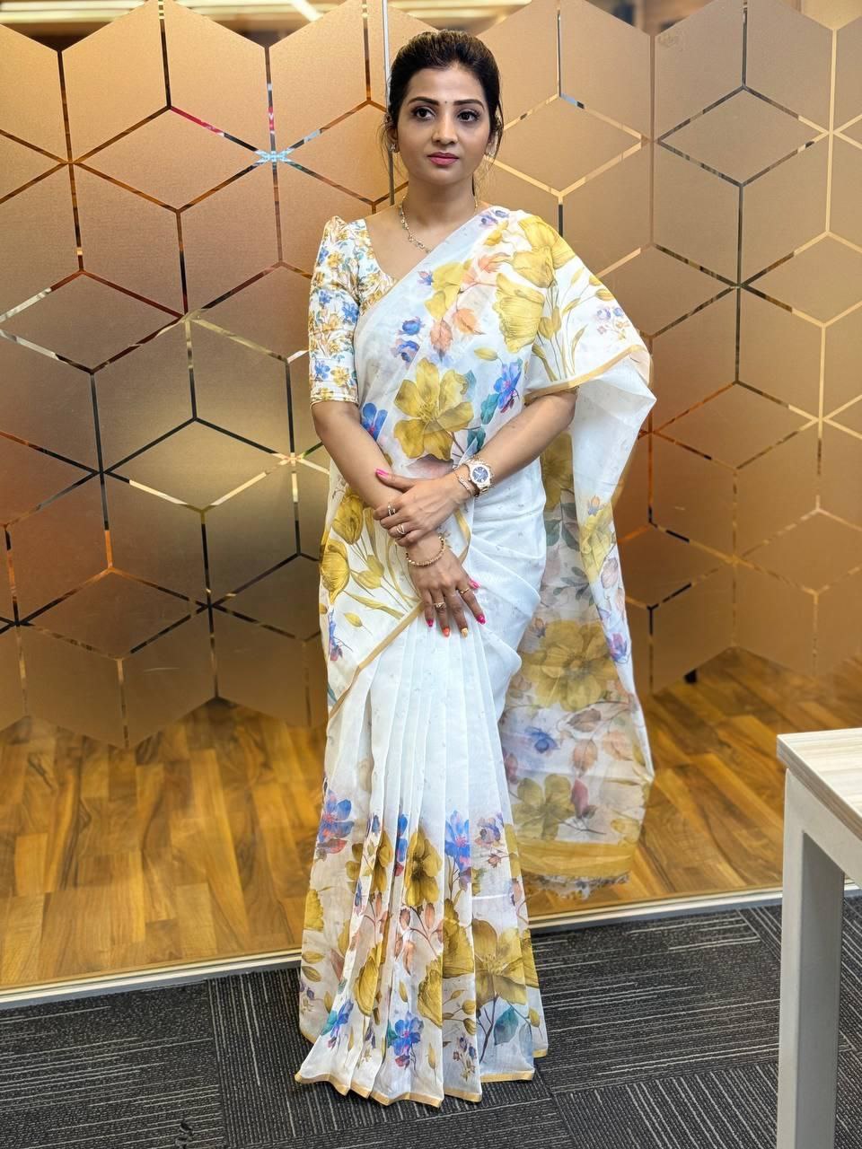 Sareewave Presents Designer Cotton Linen Silk Saree