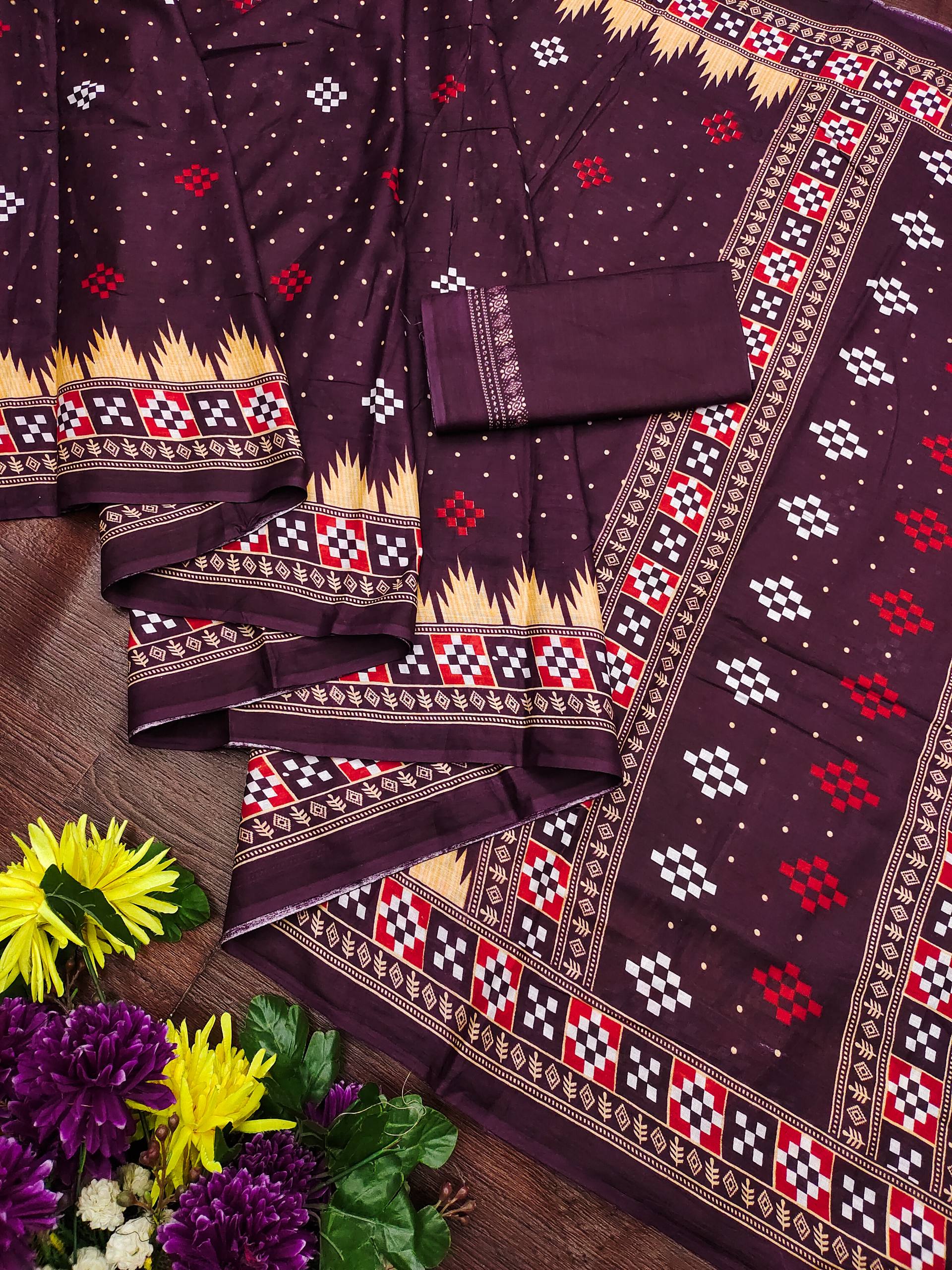 PURE COTTON HAND BLOCK PRINT SAMBALPURI TEST SAREE