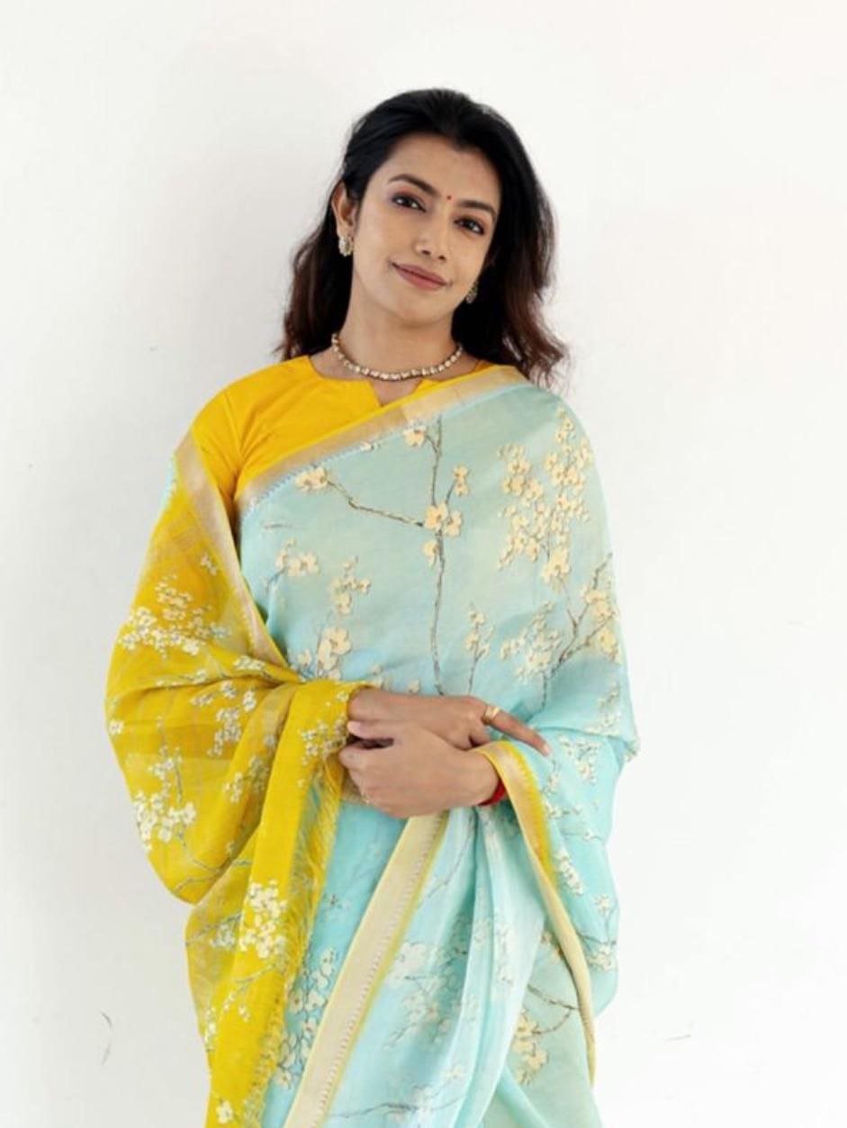 Sareewave Presents Designer Cotton Linen Silk Saree