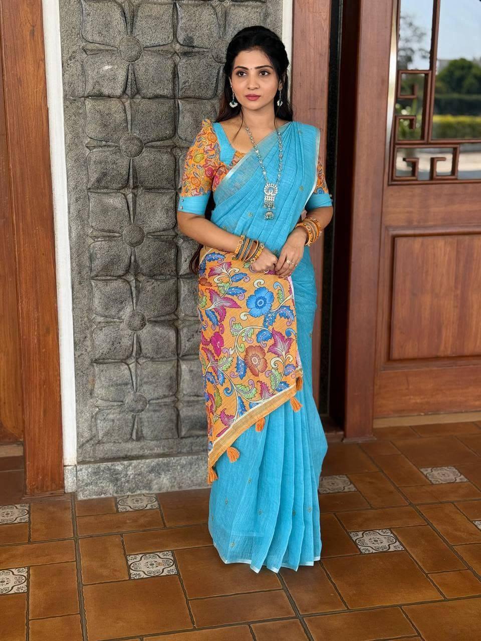 Sareewave Presents Designer Cotton Linen Silk Saree