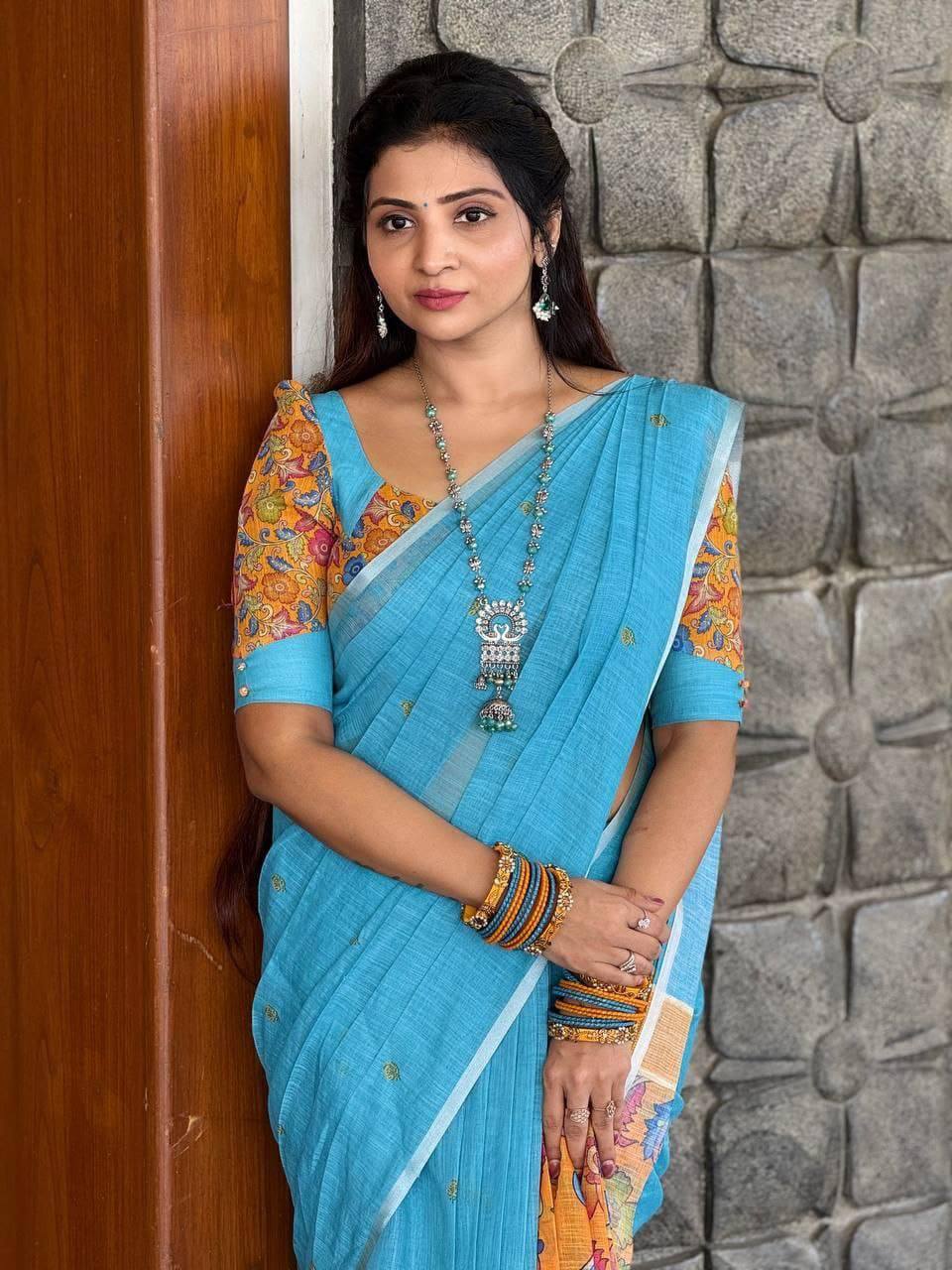 Sareewave Presents Designer Cotton Linen Silk Saree