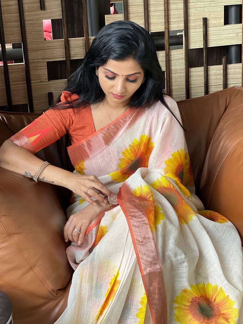 Sareewave Presents Designer Cotton Linen Silk Saree