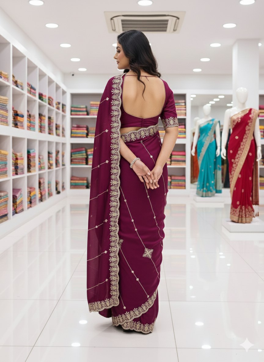 Heavy Embroidery Rangoli Silk Saree
