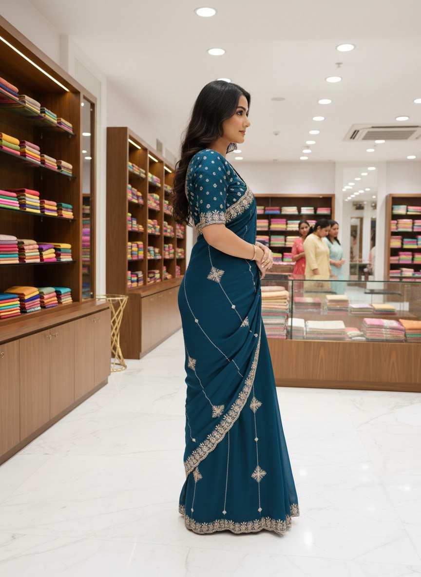 Heavy Embroidery Rangoli Silk Saree