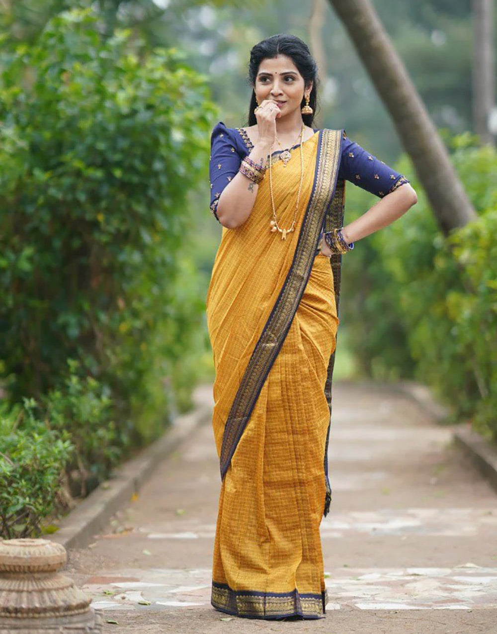 Mustard Yellow Silk Saree With Weaving Work