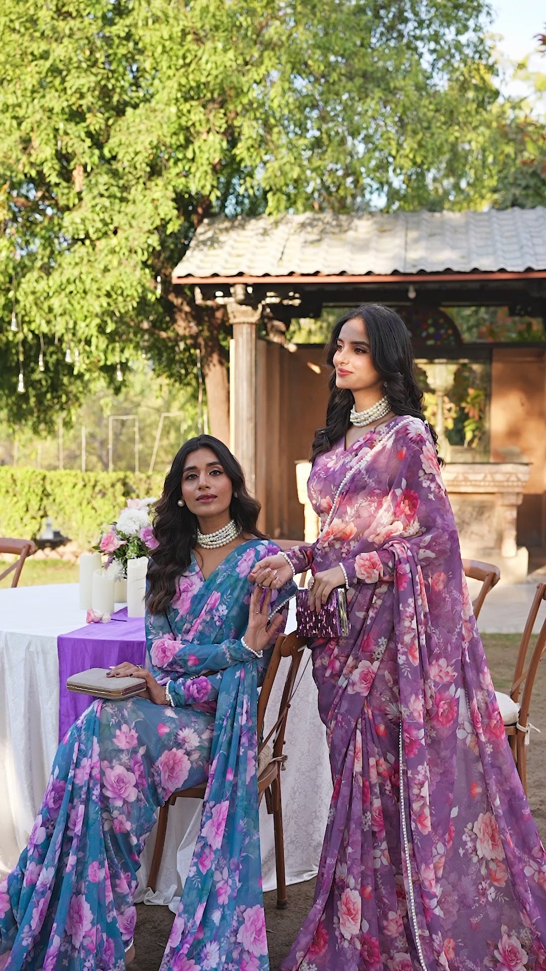 Blue Designer Saree In Weightless Marble With Floral Print And Pearl