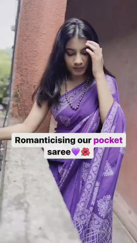 Purple Colour Mul Cotton Ready To Wear Saree With Pocket
