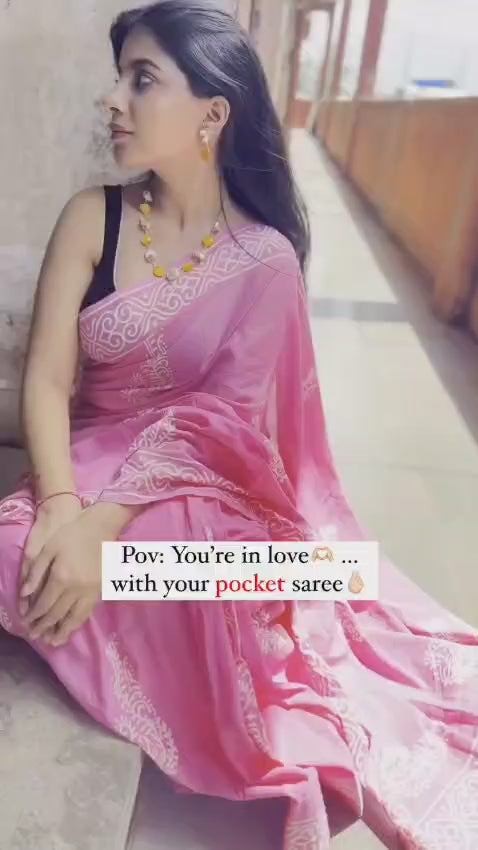 Pink Colour Mul Cotton Ready To Wear Saree With Pocket