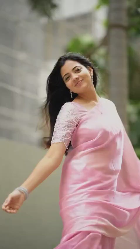 Elegant Plain Pink Silk Saree