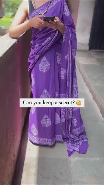 Purple Colour Mul Cotton Ready To Wear Saree With Pocket