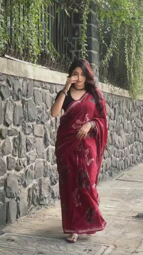 Pink Colour Mul Cotton Ready To Wear Saree With Pocket