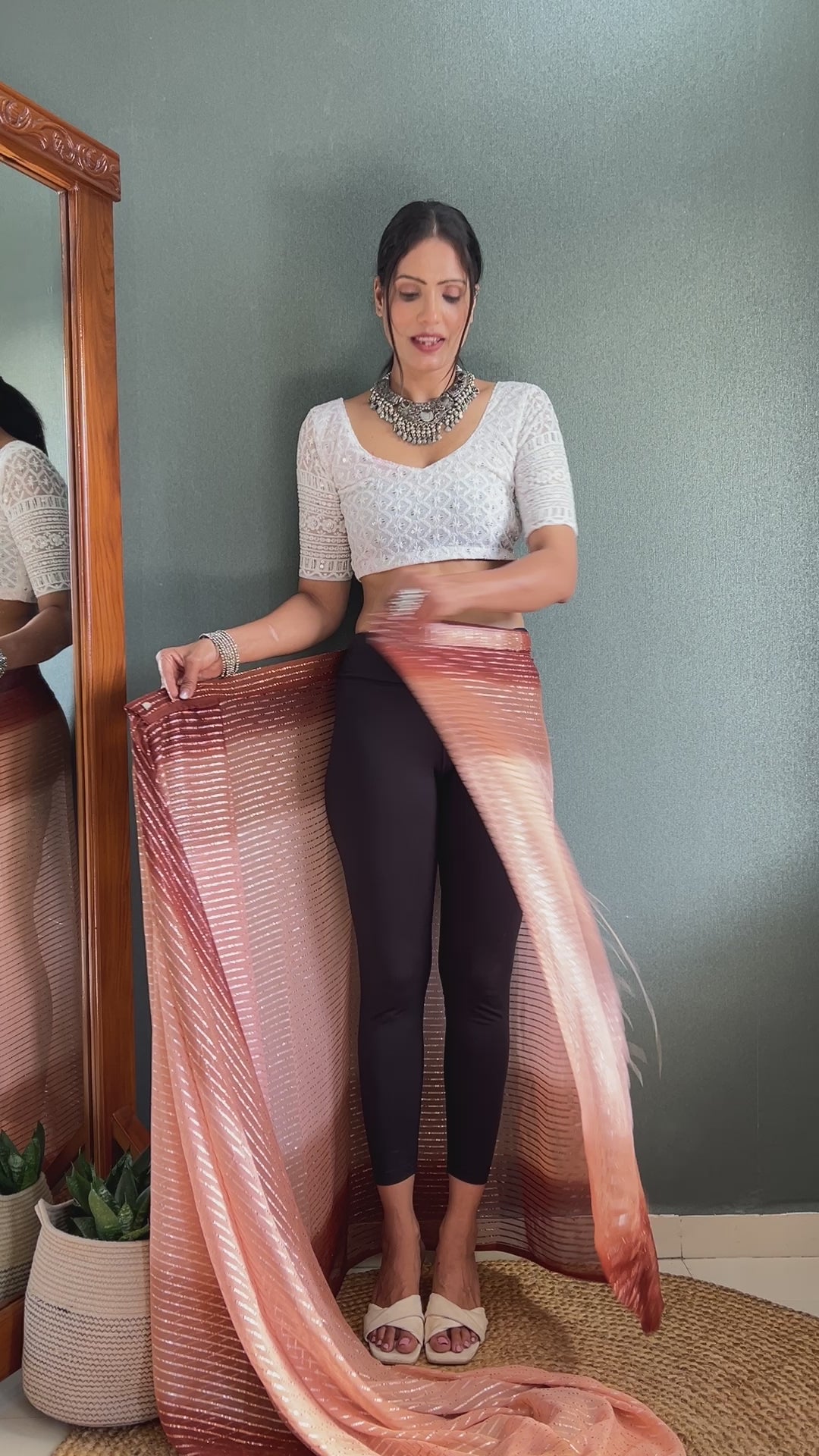 Chiffon Saree With Zari Work Patta Ready To Wear Saree