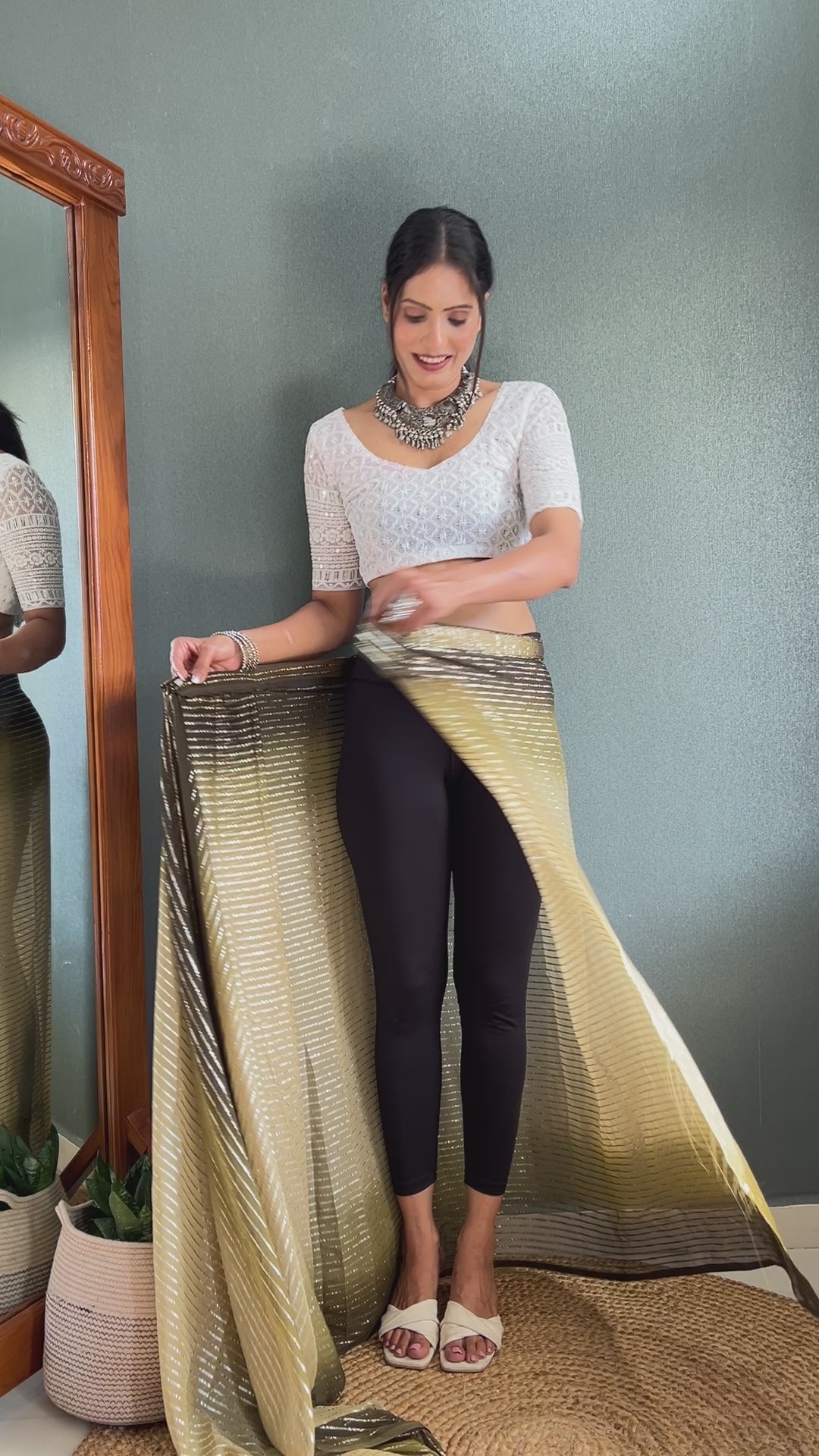 Chiffon Saree With Zari Work Patta Ready To Wear Saree